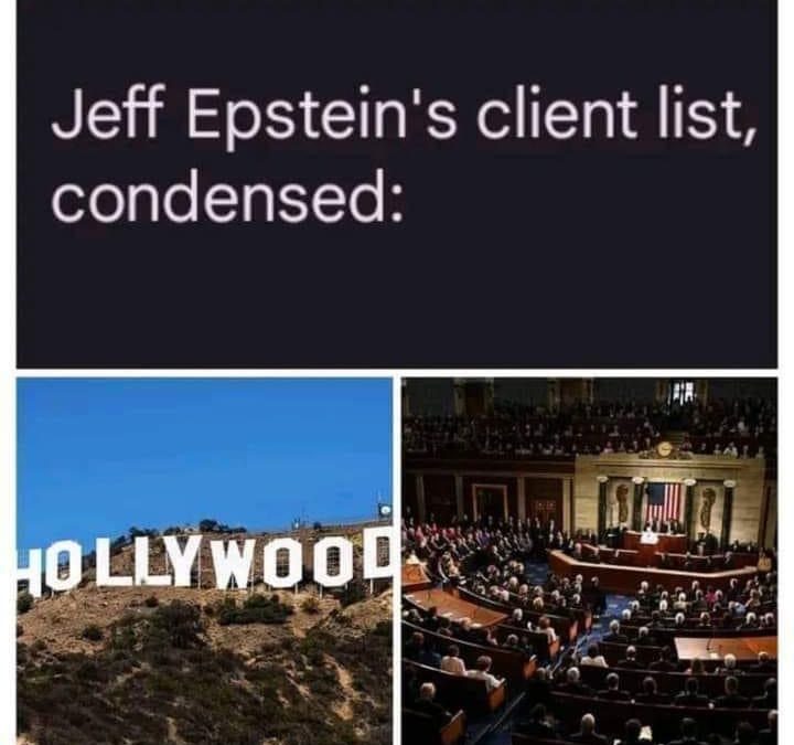 Meme/Image – “Jeff Epstein Client List Condensed”
